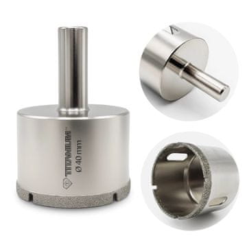 Titanium Diamantni sveder za luknje za mokro kamenino, steklo, ploščice, 40 mm titan
