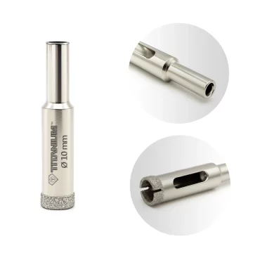 Titanium Diamantni sveder za luknje za mokro kamenino, steklo, ploščice, 10 mm titan