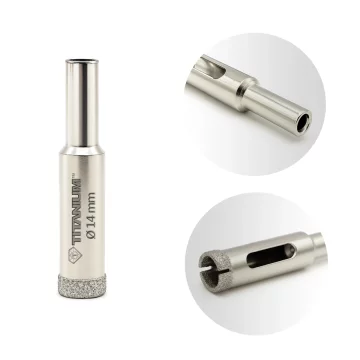 Titanium Diamantni sveder za luknje za mokro kamenino, steklo, ploščice, 14 mm titan