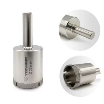Titanium Diamantni sveder za luknje za mokro kamenino, steklo, ploščice, 22 mm titan