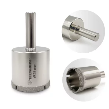 Titanium Diamantni sveder za luknje za mokro kamenino, steklo, ploščice 25 mm, titan