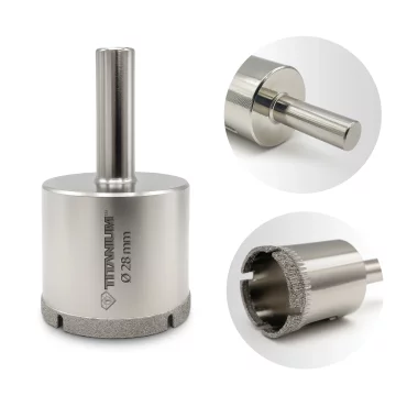 Titanium Diamantni sveder za luknje za mokro kamenino, steklo, ploščice 28 mm, titan
