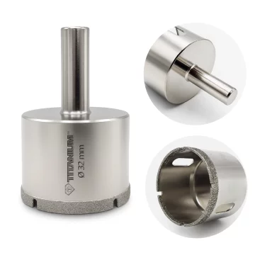 Titanium Diamantni sveder za luknje za mokro kamenino, steklo, ploščice, 32 mm titan