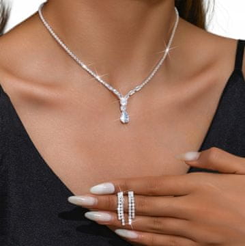 shumee Eleganten komplet nakita: uhani, poročna ogrlica, srebro, cirkoni, B6
