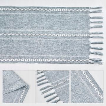 shumee Boho namizni tekač z resicami 33x303 cm okras za mizo moder