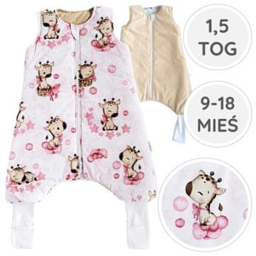 shumee BabyU, celoletna spalna vreča z nogavicami in nogavicami, dvojna zadrga, 1,5 TOG, 9-18 M
