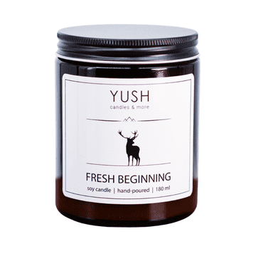 shumee Svež začetek - dišeča sojina sveča z vonjem sandalovine in divjih rož - yush - 180 ml