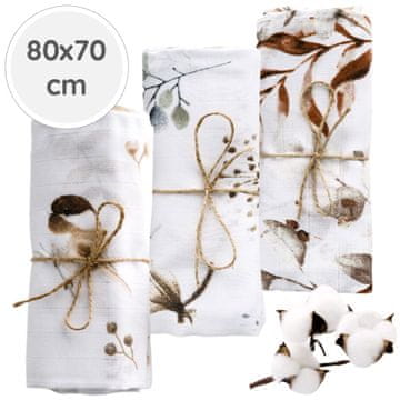 shumee BabyU, Hipoalergene plenice iz muslina, velike mehke, 3 kosi 80x70 cm