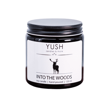 shumee Into the Woods - dišeča sveča po soji, vonj po gozdu, jantar, meta - yush - 120 ml