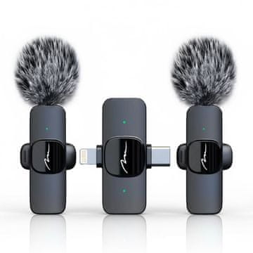 Media-Tech Micro-MIC DUO - komplet 2 brezžičnih mikrofonov, s sponko, iOS in Android (OTG), mini, super občutljiv. USB-C in Lightning