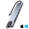 Media-Tech 8-v-1 giga LAN HUB - priklopna postaja USB-C. Vrata: 1xRJ45 (1000 Mbps), 1xUSB-A 3.0, 1xUSB-A 2.0, 1 x USB-C PD 20V@5A maks. 100W, HDMI 4K, SD, microSD