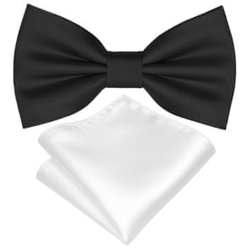 shumee Moški komplet črnega metuljčka + belega žepnega robčka, nastavljiv elegantni metuljček
