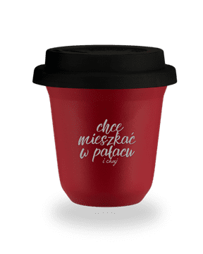 shumee 240 ml rdeč vrček "Želim živeti v palači in se je*ati", s črnim pokrovom