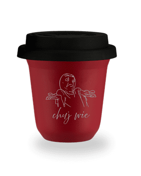 shumee 150 ml rdeč vrček "Ch*j wie" s črnim pokrovom