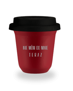 shumee 240 ml rdeč vrček "Ne govori z mano zdaj" s črnim pokrovom