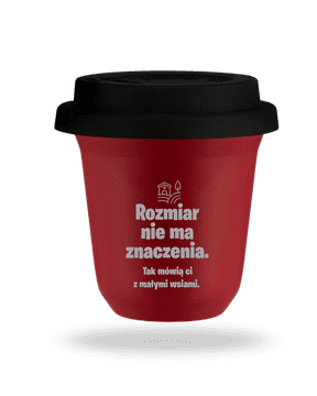 shumee 80 ml rdeč vrček "Velikost ni pomembna" s črnim pokrovom