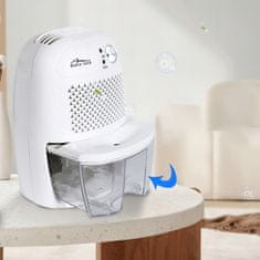 Media-Tech ZRAČNO SUŠENJE - Razvlažilnik zraka, elektronski in kondenzacijski, učinkovitost do 300 ml/dan (30 °C, RH80 %), prostornina 800 ml, tiho delovanje ~35 dB, moč 23 W, napajanje DC 9 V/AC 110–240 V.