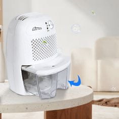 Media-Tech ZRAČNO SUŠENJE - Razvlažilnik zraka, elektronski in kondenzacijski, učinkovitost do 300 ml/dan (30 °C, RH80 %), prostornina 800 ml, tiho delovanje ~35 dB, moč 23 W, napajanje DC 9 V/AC 110–240 V.