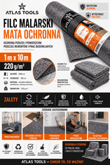Atlas Atlas tools gradbena slikarska podloga iz filca ZA zaščito tal 1x10m 220g/m2