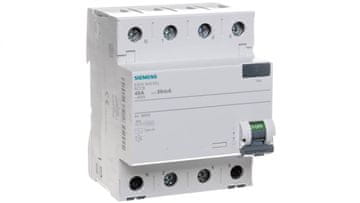 Siemens 4P 40A 0,03A diferencialno varovalko tip AC pol N-levo 30mA 400V Sentron 5SV4344-0KL