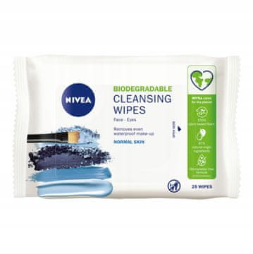 Nivea Nivea biorazgradljivi osvežilni robčki za odstranjevanje ličil 3 v 1, 25 kosov.