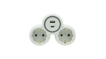 Plast Rol Dvosmerni razdelilnik 2x vtičnica z/s šuko 1xUSB A 1xUSB C R-21WS/S/B W-72010