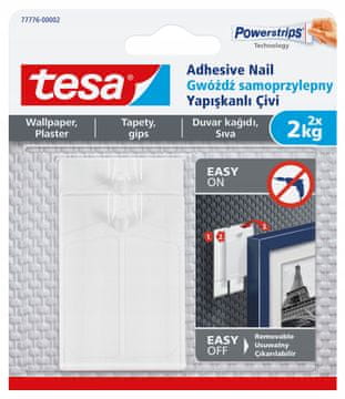 Tesa Tesa obešalni kaveljčki za žeblje, samolepilni do 2 kg, za slike, tapete, omet, 2 kosa