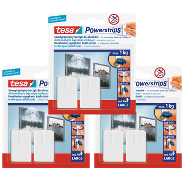 Tesa Tesa Hooks Samolepilni obešalniki do 1 kg za okvirje, fotografije, slike, 2 kosa x 3
