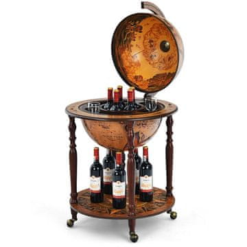 Northix Globusbar barska omarica barski voziček s kolesi in pokrovom stojalo za vino vinska omara Ø 60,5 x 95,5 cm rjava