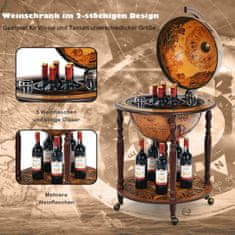 Northix Globusbar barska omarica barski voziček s kolesi in pokrovom stojalo za vino vinska omara Ø 60,5 x 95,5 cm rjava