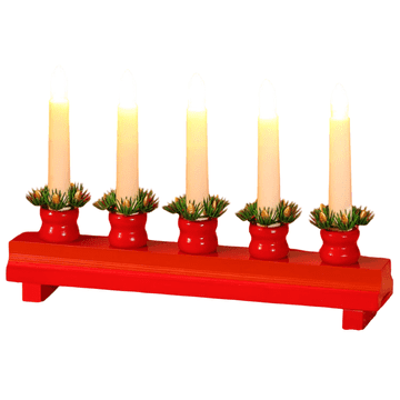 Nikcorp Lesen LED adventni svečnik 5 plamenov, božična dekoracija z borovimi vejicami, rdeč, USB napajanje, 3 m kabel, 19 x 29 cm, za notranje prostore, varen in stabilen praznični okrasek za dom