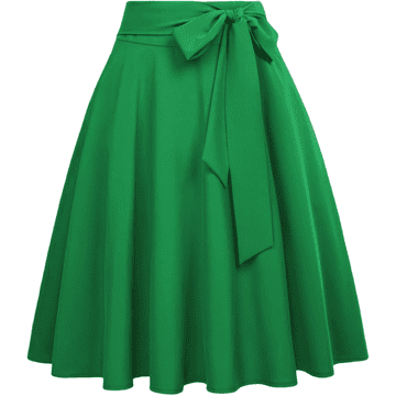 Nikcorp Žensko midi krilo A-kroj Vintage plisirano z mašnico zeleno M, elegantno krilo do kolen iz poliestra in elastana z zadrgo, udobno retro krilo za vsakodnevno nošenje in posebne priložnosti