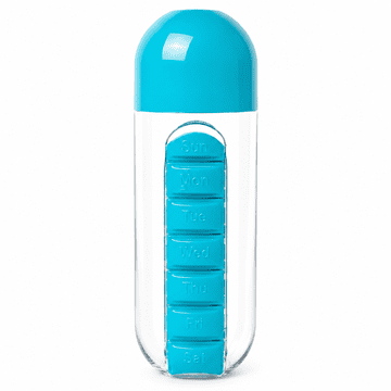 SOLFIT® Steklenička za vodo 2-v-1 z 7-dnevnim organizatorjem za tablete 600 ml | HYDBOX
