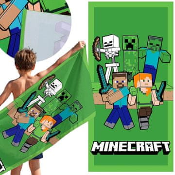 sarcia.eu Minecraft Zelen, HITRO SUŠEČA brisača za plažo, kopanje ZA FANTKA, mikrovlakna 70x140 cm OEKO-TEX