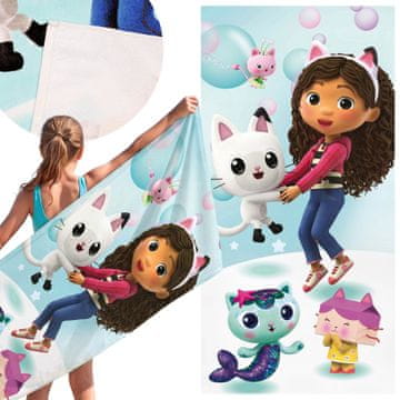 DreamWorks Gabby’s Dollhouse Barvna, HITRO SUŠILNI plažna brisača, kopalna brisača za otroke BOMBAŽ 70x140 cm OEKO-TEX