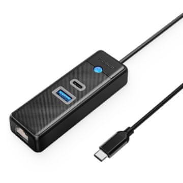 Orico PWCUR-C3 HUB USB-C adapter - USB 3.0 / USB-C / RJ45 0.5m, črn