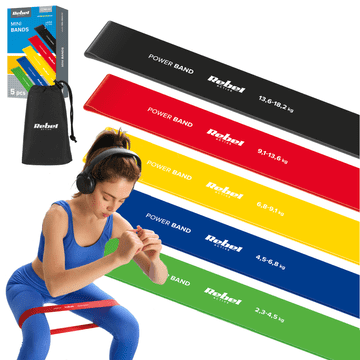 Rebel Komplet vadbenih trakov iz lateksa - Mini Band L, 2,3-18,2 kg, 5 trakov, pisan, REBEL ACTIVE