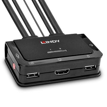 slomart Lindy 2-portni KVM stikalo HDMI 4K30, USB 2.0 in avdio