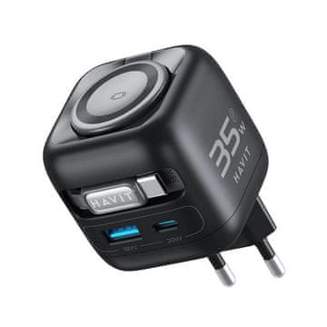 slomart Potovalni polnilnik Havit UC250 A-EU, GaN, 35W, črn, s kablom