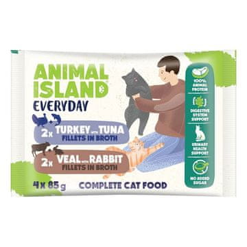 slomart ANIMAL ISLAND Pašteta Kunec/Morka/Tunina v omaki - mokra hrana za mačke, 4x85g