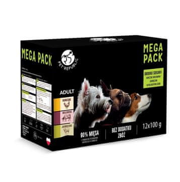 slomart PETREPUBLIC Mega Pack Piščanec, Govedina, Jagnjetina - Mokra hrana za pse - 12x100 g