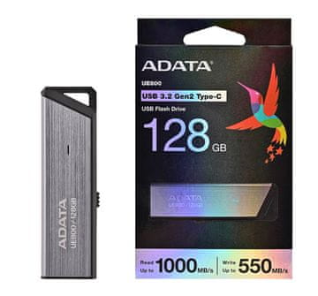 slomart ADATA UE800 USB ključek 128 GB USB-C 3.2 Gen 2 srebrn