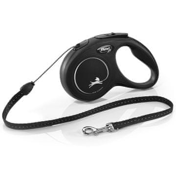 Flexi Flexi New CLASSIC 5 m črn retractable povodec za pse - vrvica
