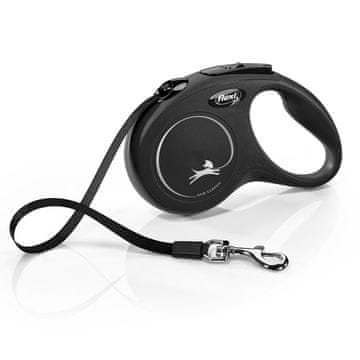 Flexi Flexi New CLASSIC 5 m črn retractable povodec za pse - trak