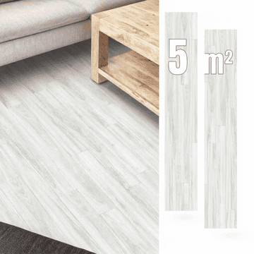 Nikcorp Samolepilne vinilne plošče bele 5 m2, 36 kosov, vodoodporne vinilne deske z učinkom lesa, dimenzije 91,44 x 15,24 cm, za hitro prenovo kuhinje, dnevne sobe in kopalnice, odporne na praske in enostavne