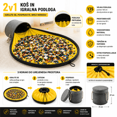 Kruzzel Koš za igrače z igralno podlogo 2 v 1 – 20 L | 135 cm podloga | Organizator za kocke | Vodoodporen koš za igrače