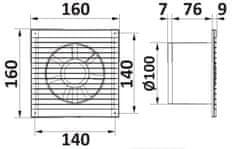 AKVAVENT Ugoden kopalniški ventilator fi 100 mm z mušjo mrežo in loputo, E 100 S C