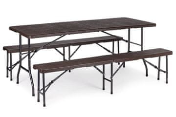Northix Gostinska miza 180cm + 2 klopi banketni set rjava ModernHome