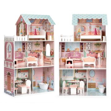 Northix Velika hiša za punčke Barbie s kompletom pohištva ECOTOYS