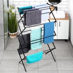 Northix Črno kovinsko navpično raztegljivo stojalo za perilo 43-75x37,5x139 cm
